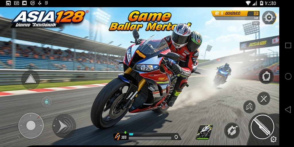 Tampilan gameplay ASIA128 yang seru saat balapan motor.