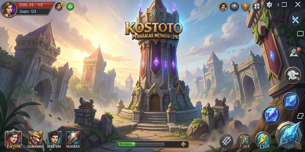 Tangkapan layar KOSTOTO menunjukkan gameplay seru dengan strategi Tower Defense yang mendebarkan.