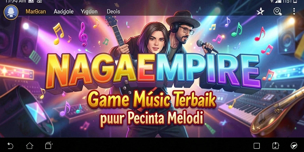Screenshot menampilkan gameplay NAGAEMPIRE dengan alunan musik yang menyenangkan.