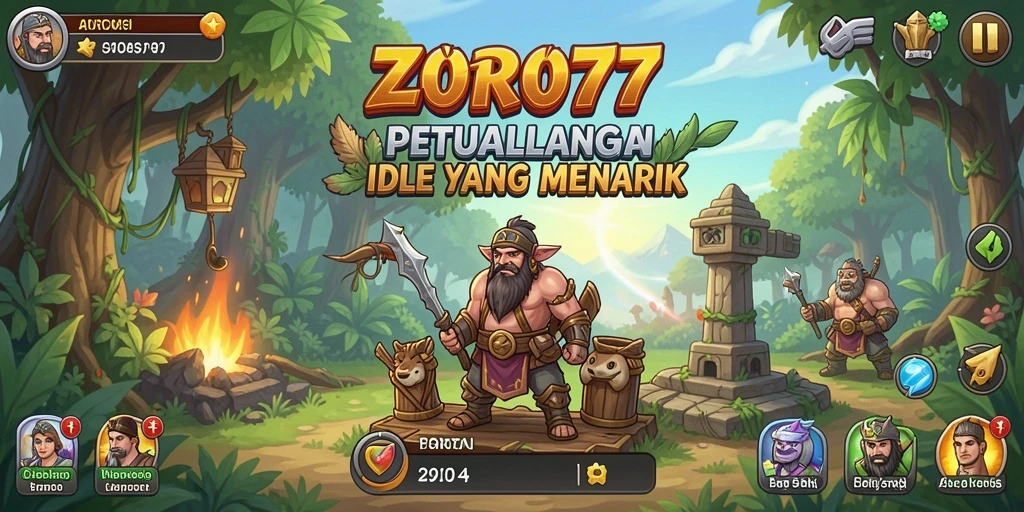 Screenshot gameplay ZORO77 menampilkan karakter beraksi dalam petualangan Idle.